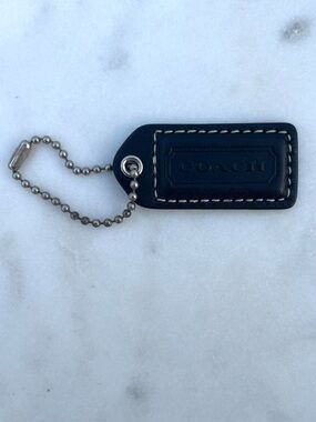 COACH Vintage Black Leather Hang Tag, Contrast Stitching